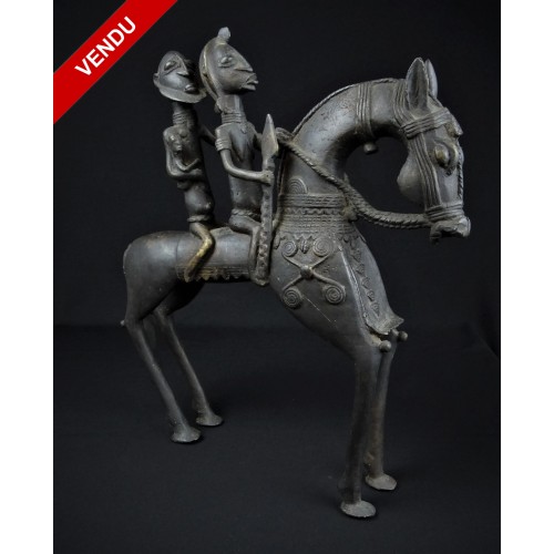 Bronze africain Cheval deux cavaliers Dogon