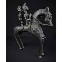 Bronze africain Cheval deux cavaliers Dogon