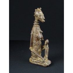 Art tribal Bronze africain Mère dogon et son enfant